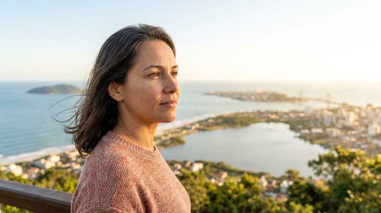 Imagem destacada: Retrato adulto olhando para o horizonte, ambiente iluminado. Alt: "Estrabismo em adultos — tratamento devolve alinhamento e qualidade visual"